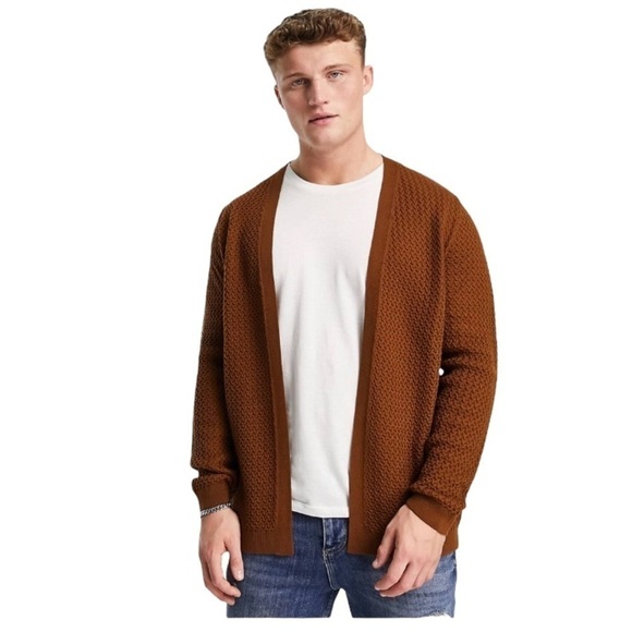 ASOS DESIGN New With Tags muscle fit textured knit cardigan in tan Chest 34 - Picture 11 of 13